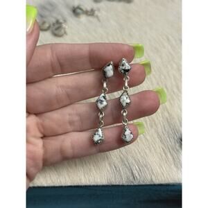 Native American Sterling Silver White Buffalo Triple Dangle Post Dangle Earrings